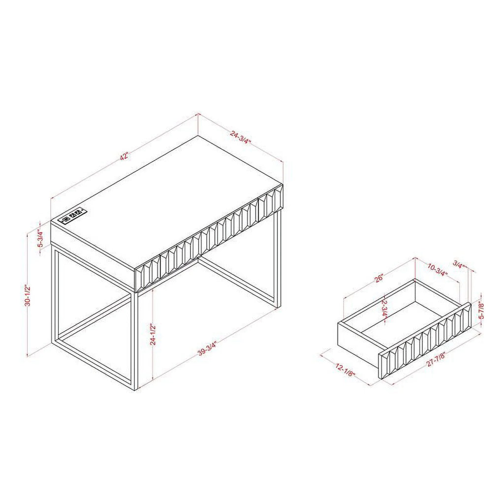 White Wood Writing Desk with USB Port T470