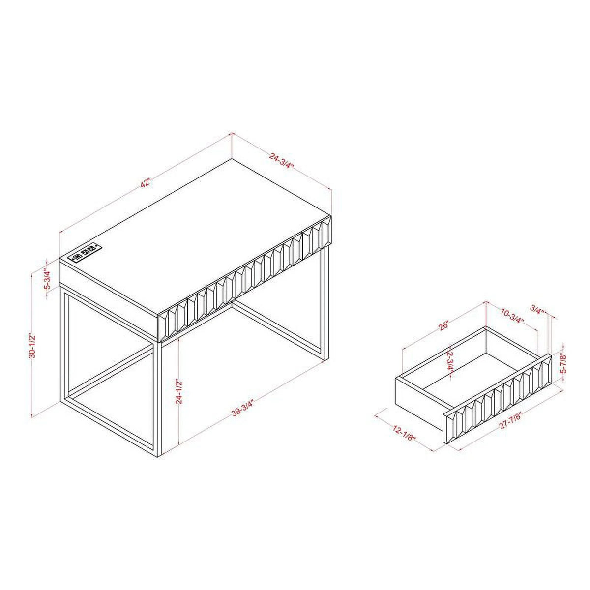White Wood Writing Desk with USB Port T470