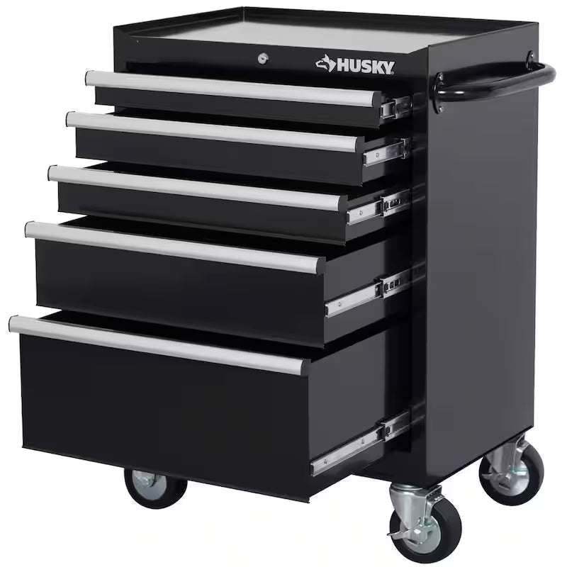 27 in. W 5-Drawer Gloss Black Rolling Tool Cabinet P602
