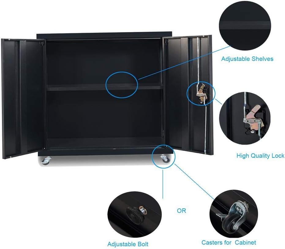 Black Metal Locking Cabinet with Wheels V563857