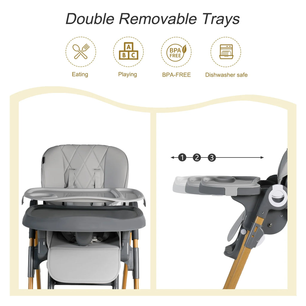 Foldable High Chair with Detachable Double Trays O717149