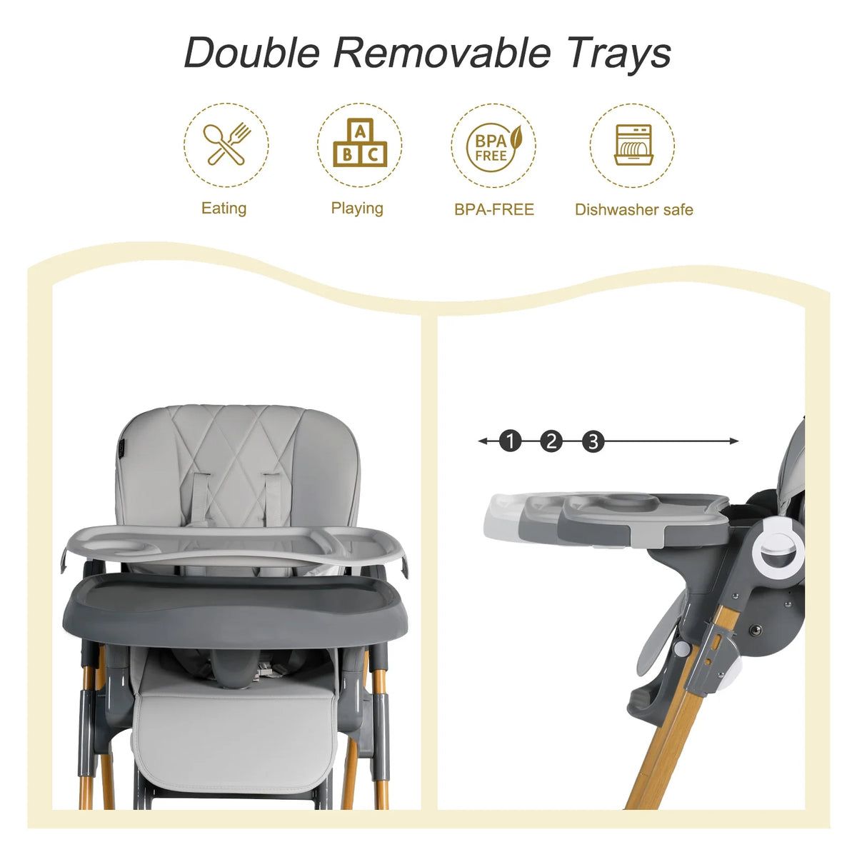 Foldable High Chair with Detachable Double Trays O717149