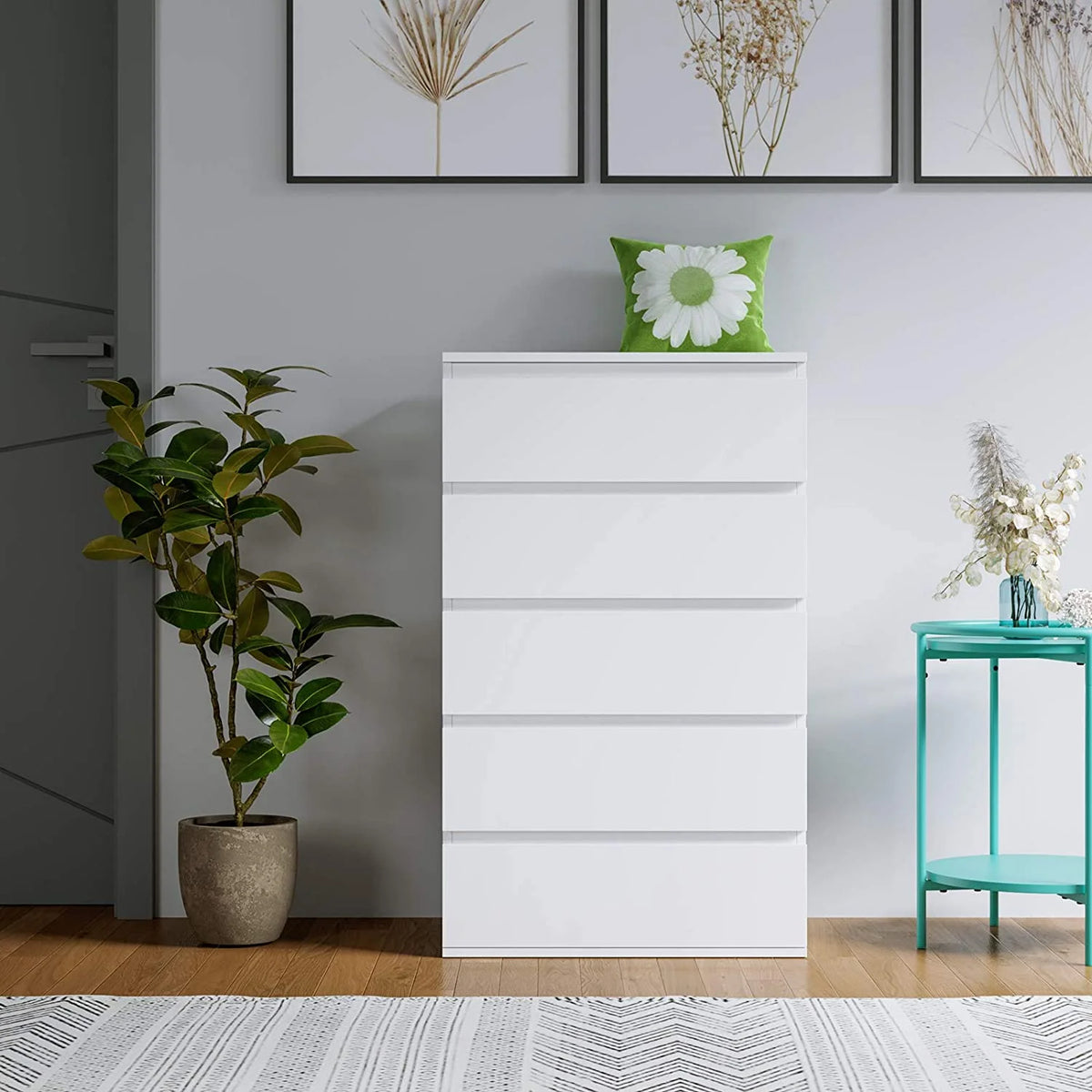 White 5 Drawer Wood Dresser R182