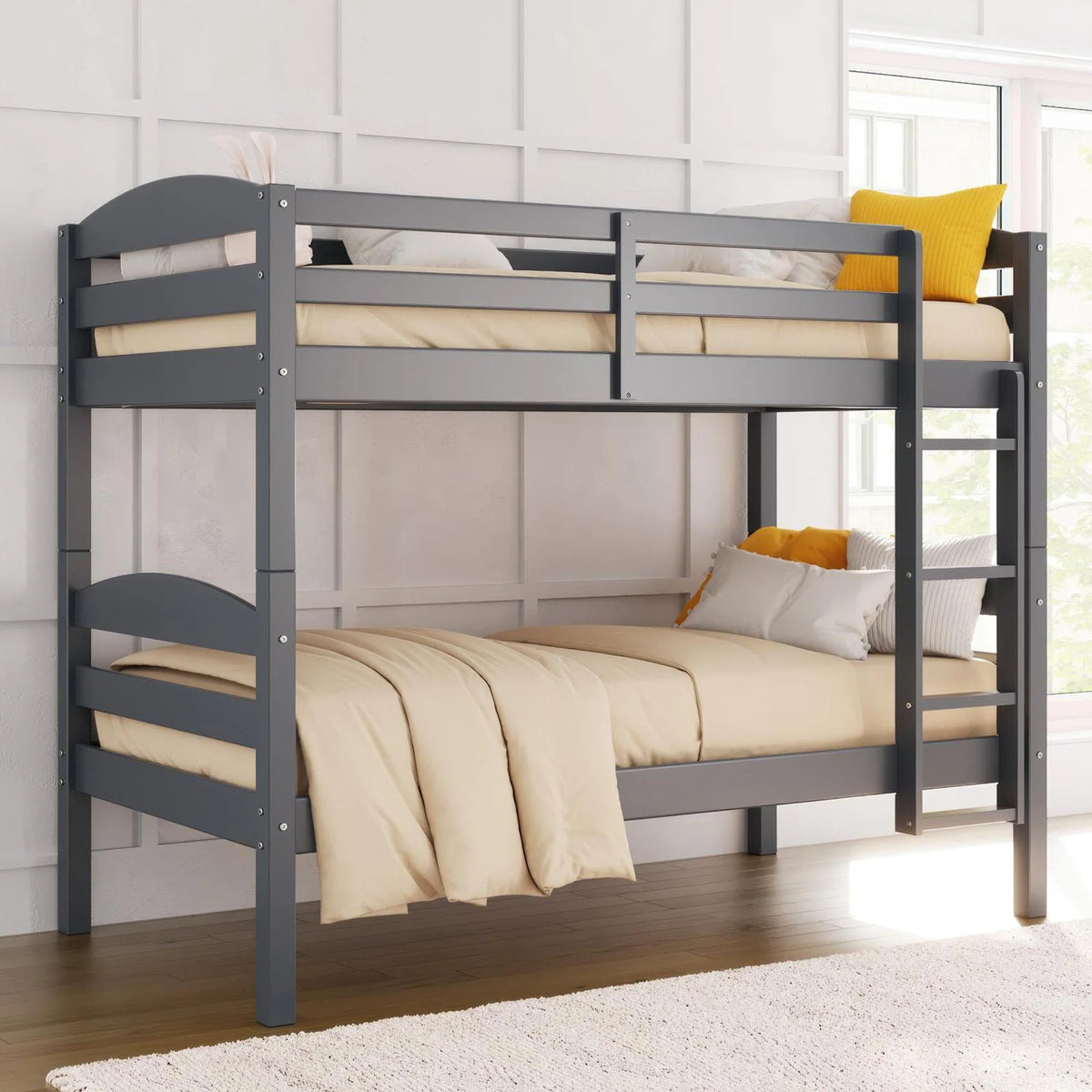 Solid Wood Twin-over-Twin Convertible Bunk Bed Y8559