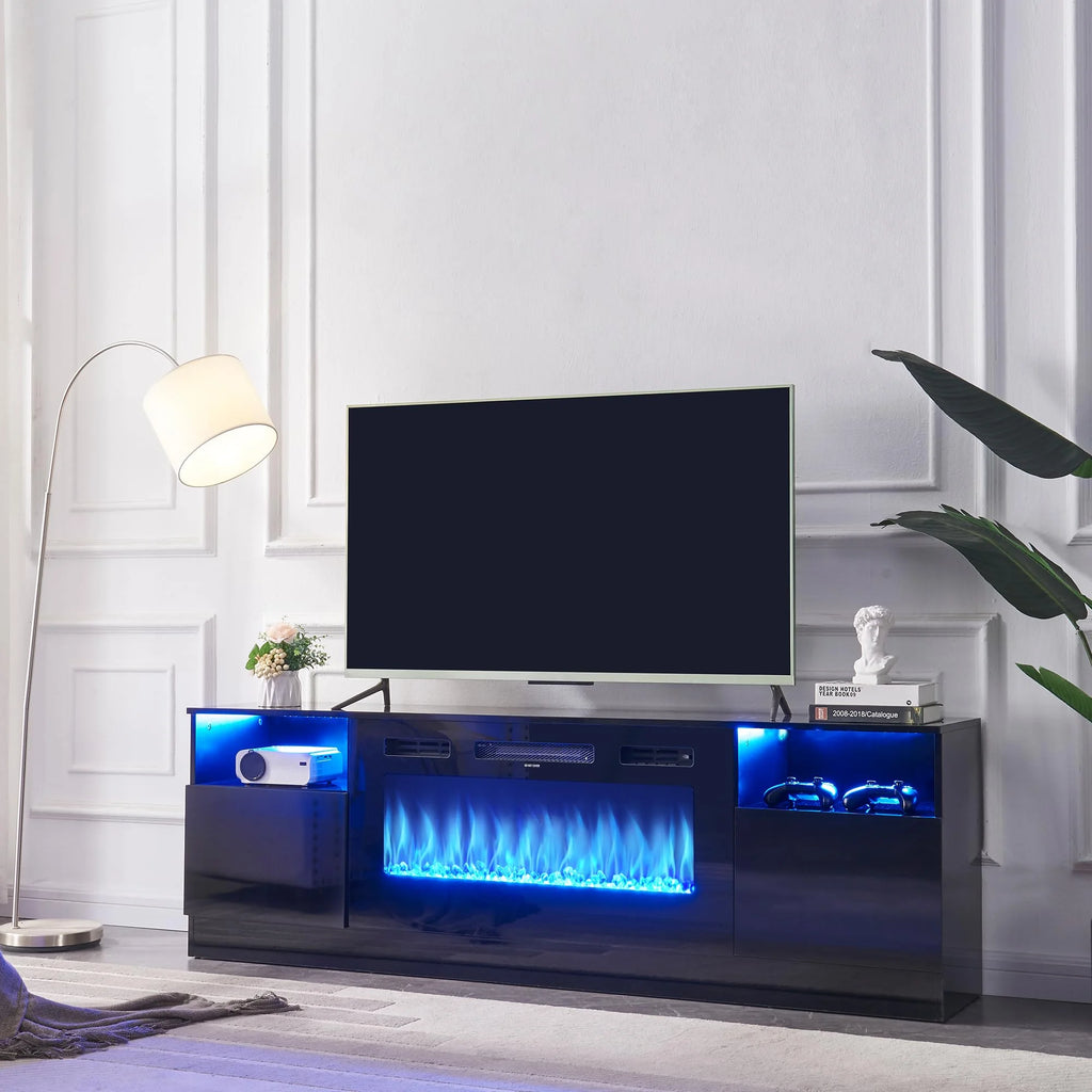 Black 70 inches Wood TV Stand with 36" Electric Fireplace M48157