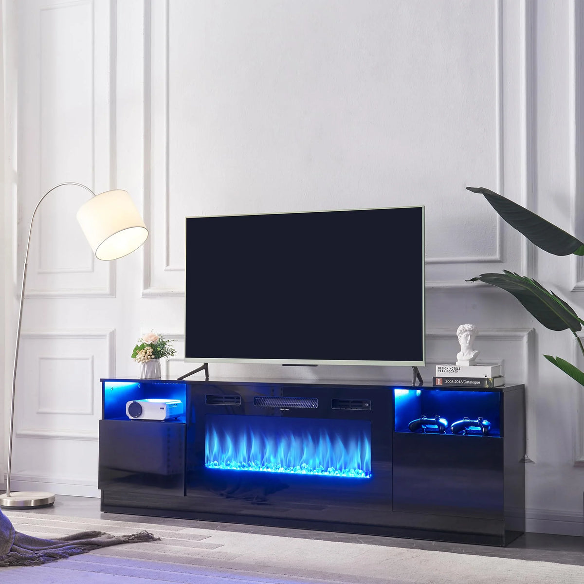 Black 70 inches Wood TV Stand with 36" Electric Fireplace M48157