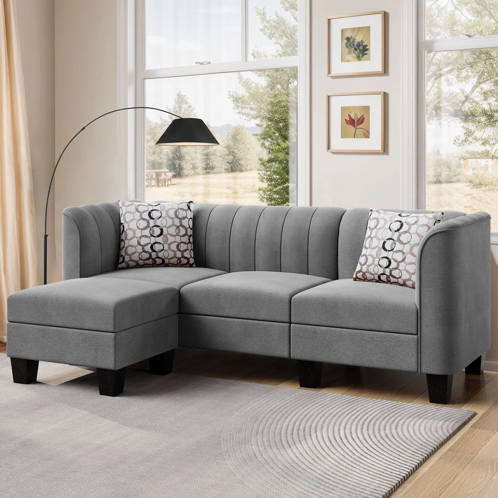 Black L Shaped Linen Fabric Sectional Sofa N842