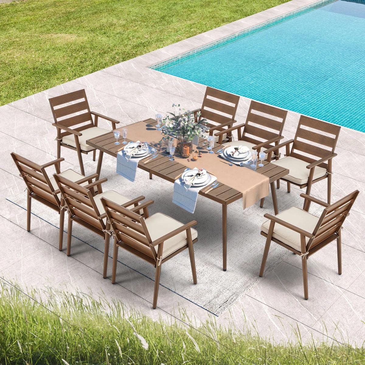 9 Pieces Outdoor Dining Set Metal Table and Chairs with Cushions W7144