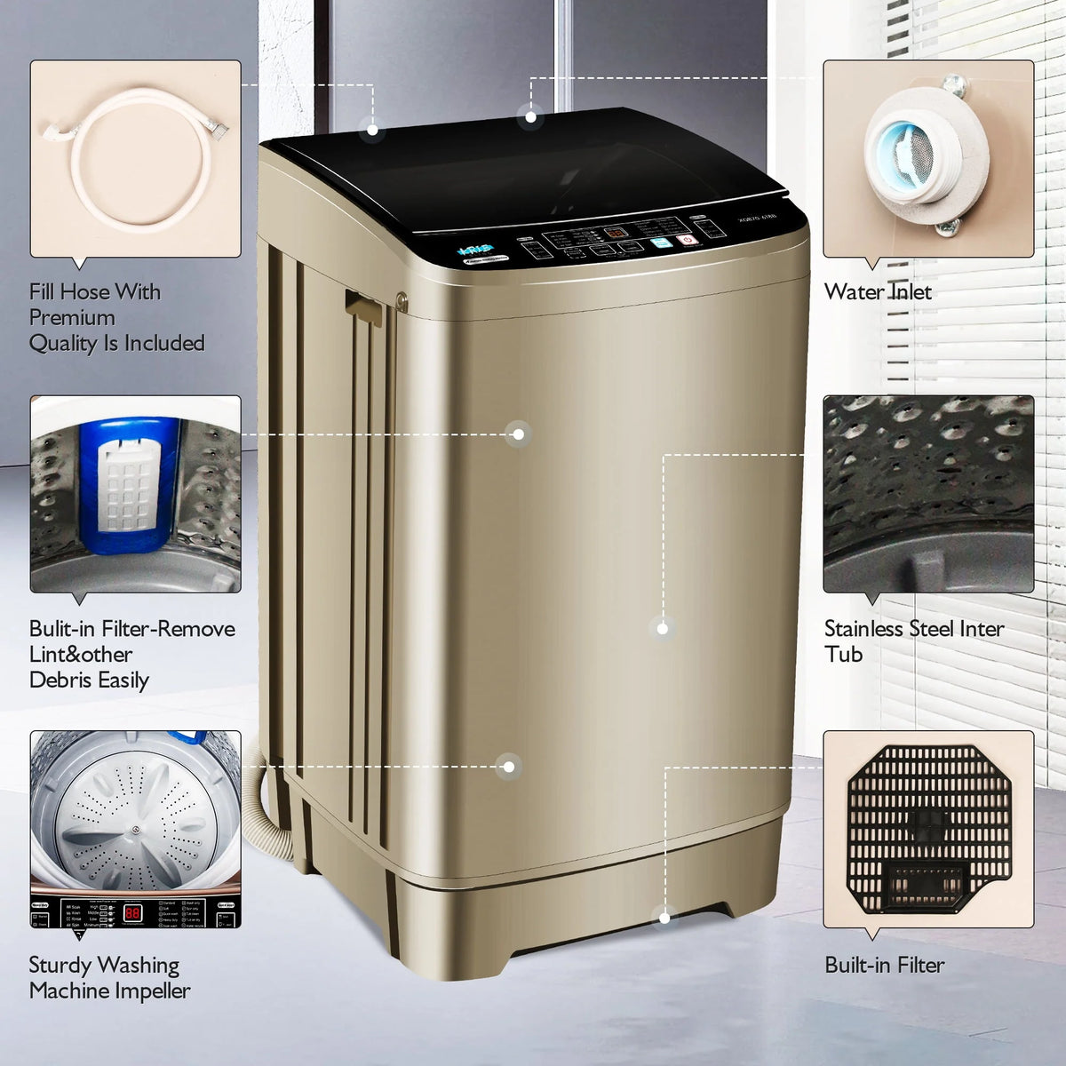 17.7 lbs Full Automatic Portable Washing Machine O8943