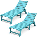 Blue 2 Pieces Patio Chaise Lounge Chairs with Wheels U559628