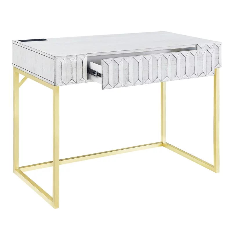 White Wood Writing Desk with USB Port T470