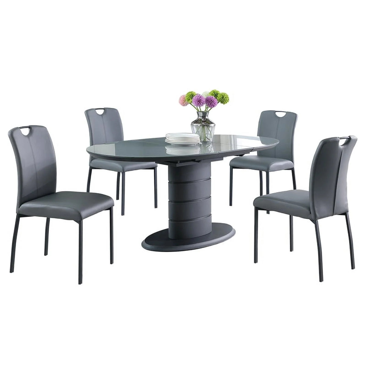 Matte Gray & Black Wood 5-PC Dining Set I909148