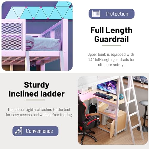 Full Size Black Metal Loft Bed with Desk and Stairs G7210