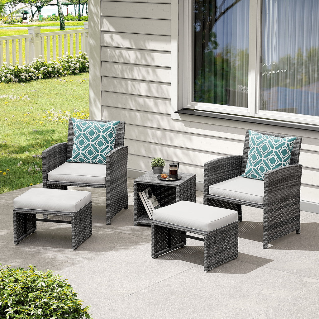 Patio Chairs Chat Set with Ottoman Coffee Table and Pillows V821802