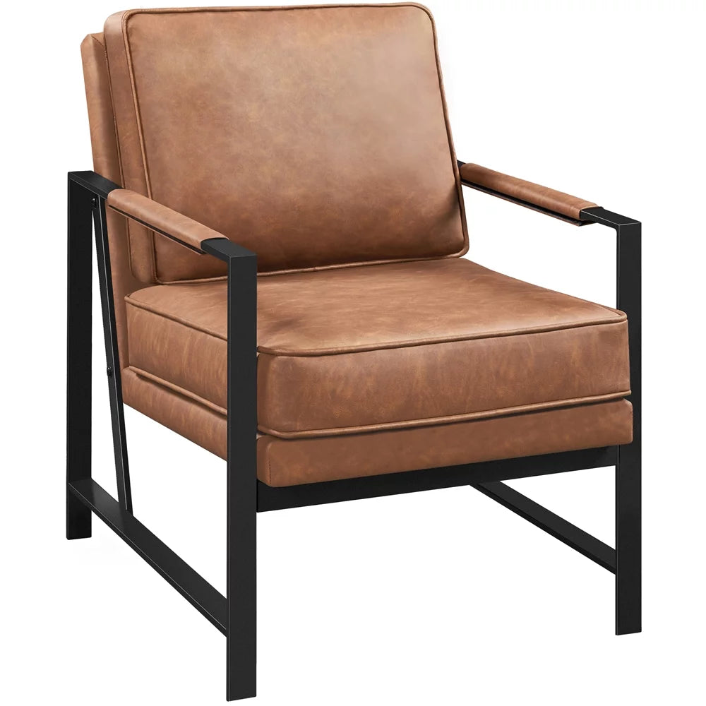 Brown Faux Leather Accent Chair with Metal Frame D473