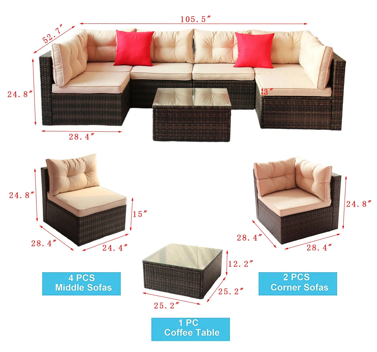 7 Pieces PE Rattan Patio Furniture Set M3502