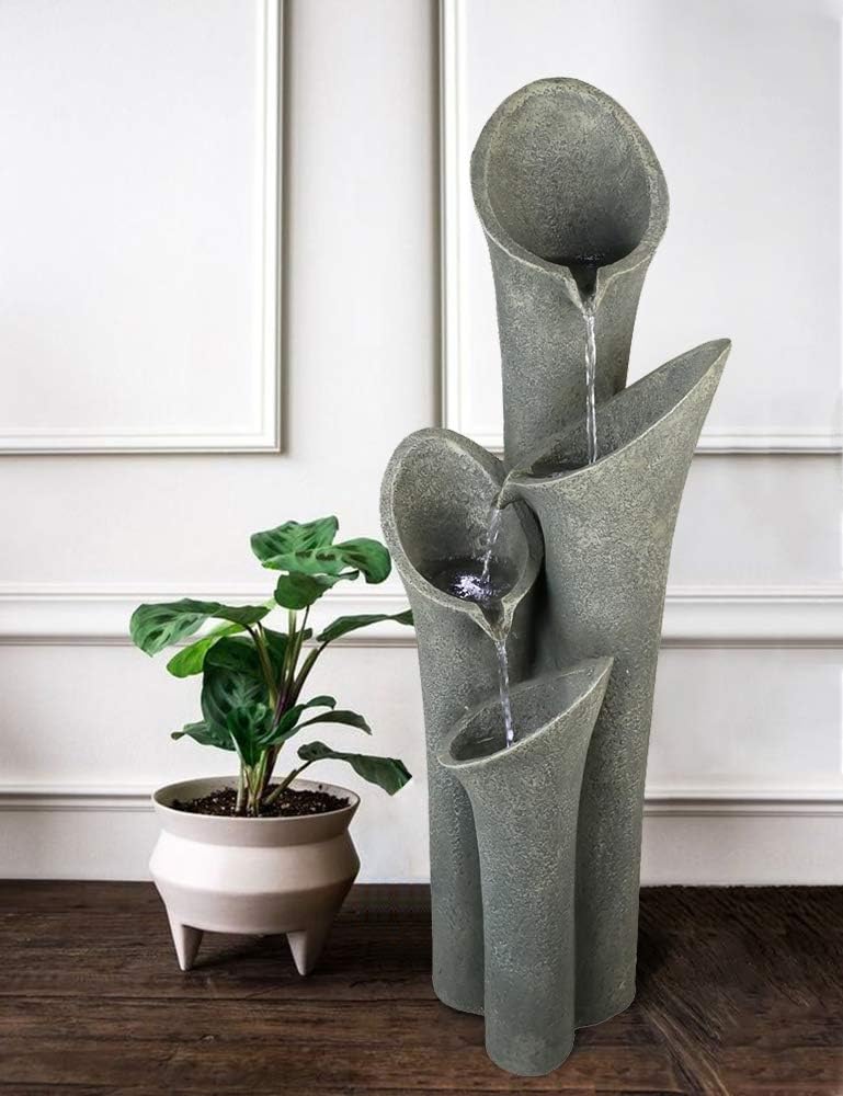 Faux Stone 4-Tier Cascading Water Fountain with LED Lights R65509