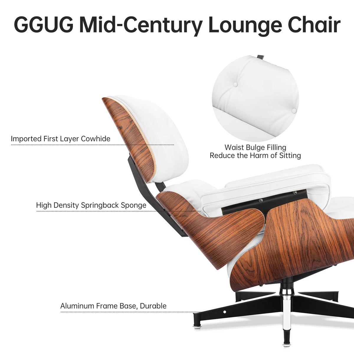 Mid Century Top Grain Leather Lounge Chair and Ottoman Set T4513