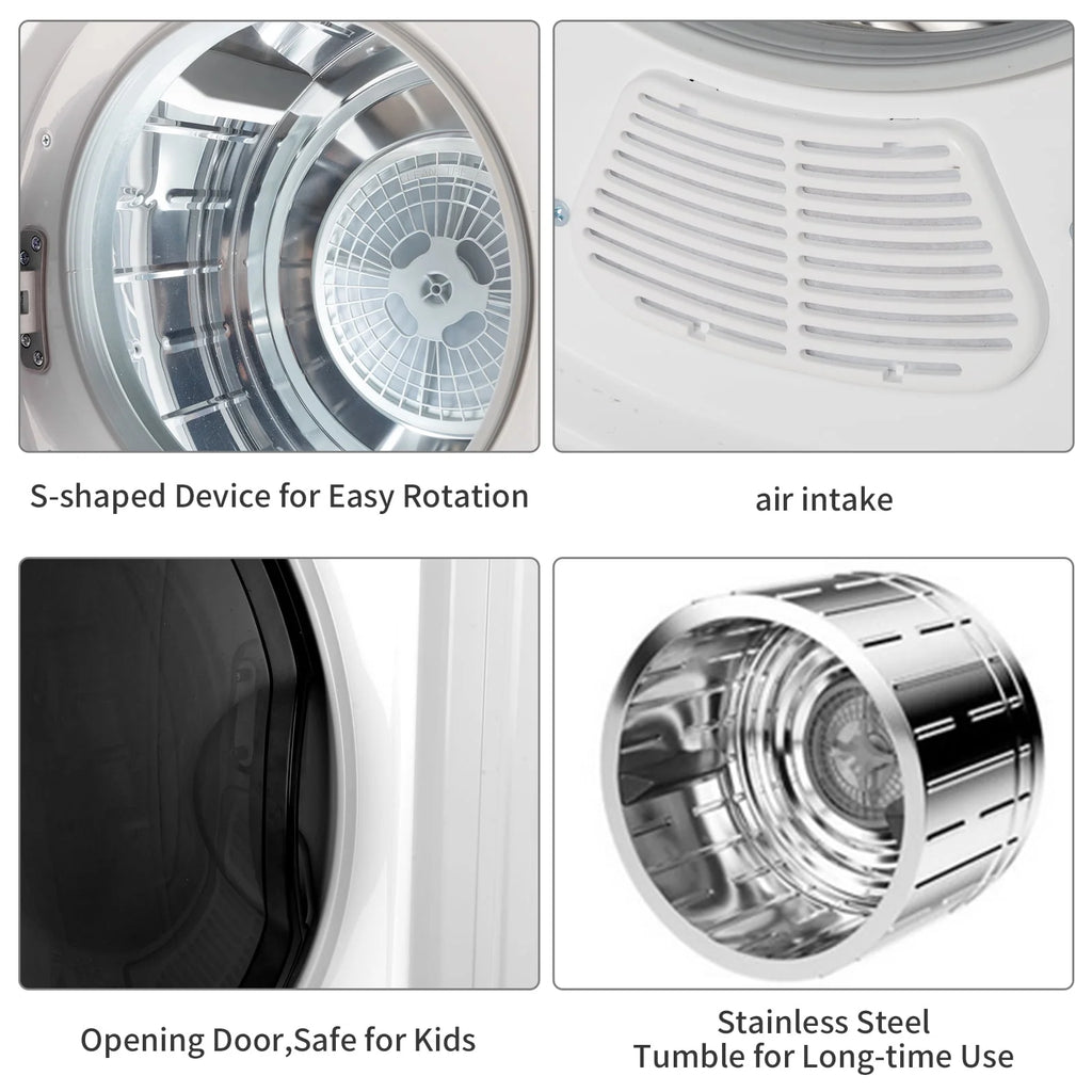 2.6CUFT Electric Compact Portable Clothes Dryer with Stainless Steel Tub, White S172914