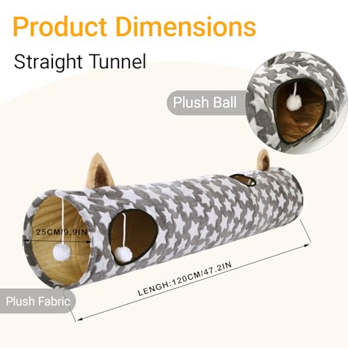 Large Cat Tunnel Bed with Toy Balls and Cushion, Gray Star Pattern F25681