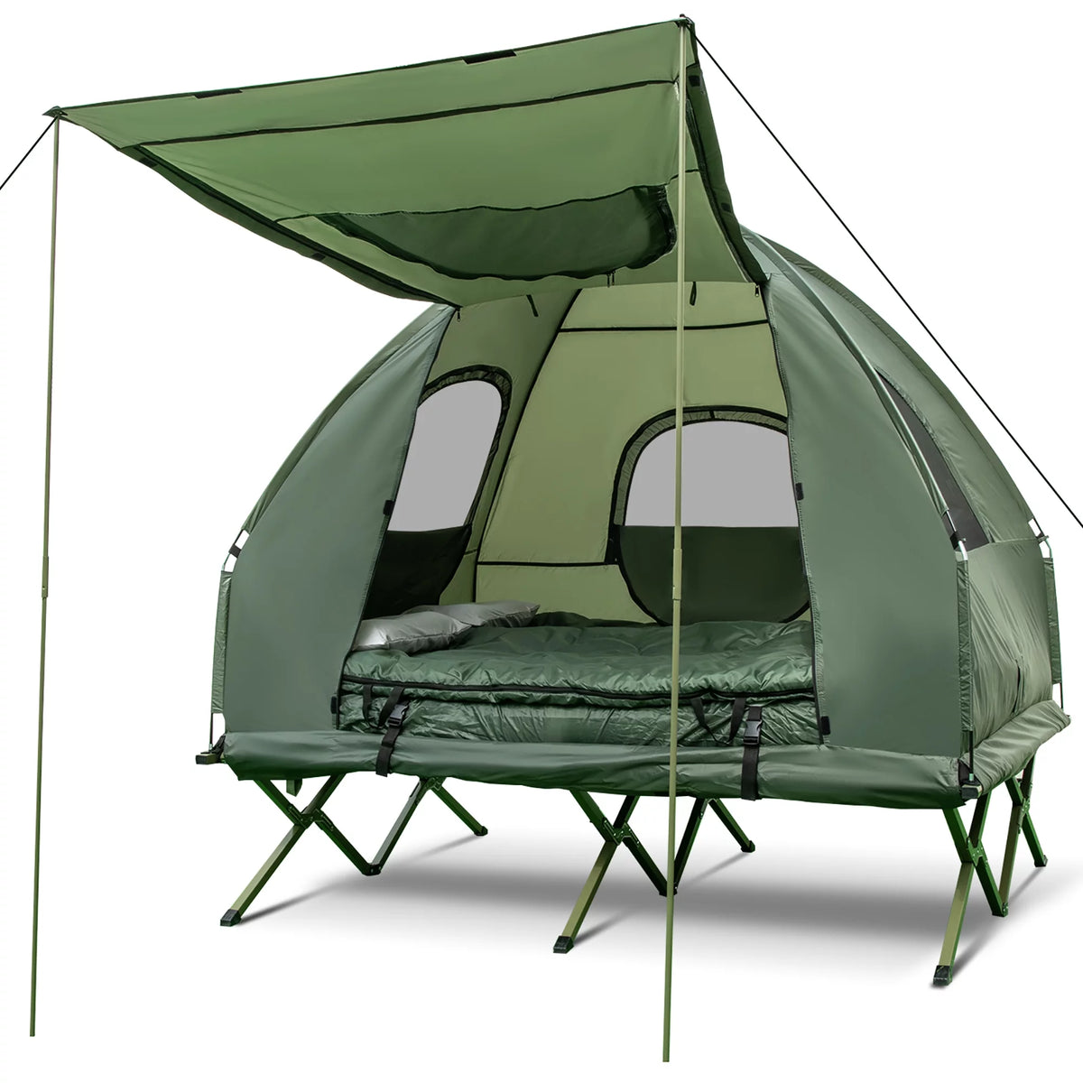 2-Person Pop-Up Tent Camping Cot with Air Mattress and Sleeping Bag H383
