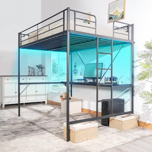 White Twin Loft Bed with Desk and Storage H77654
