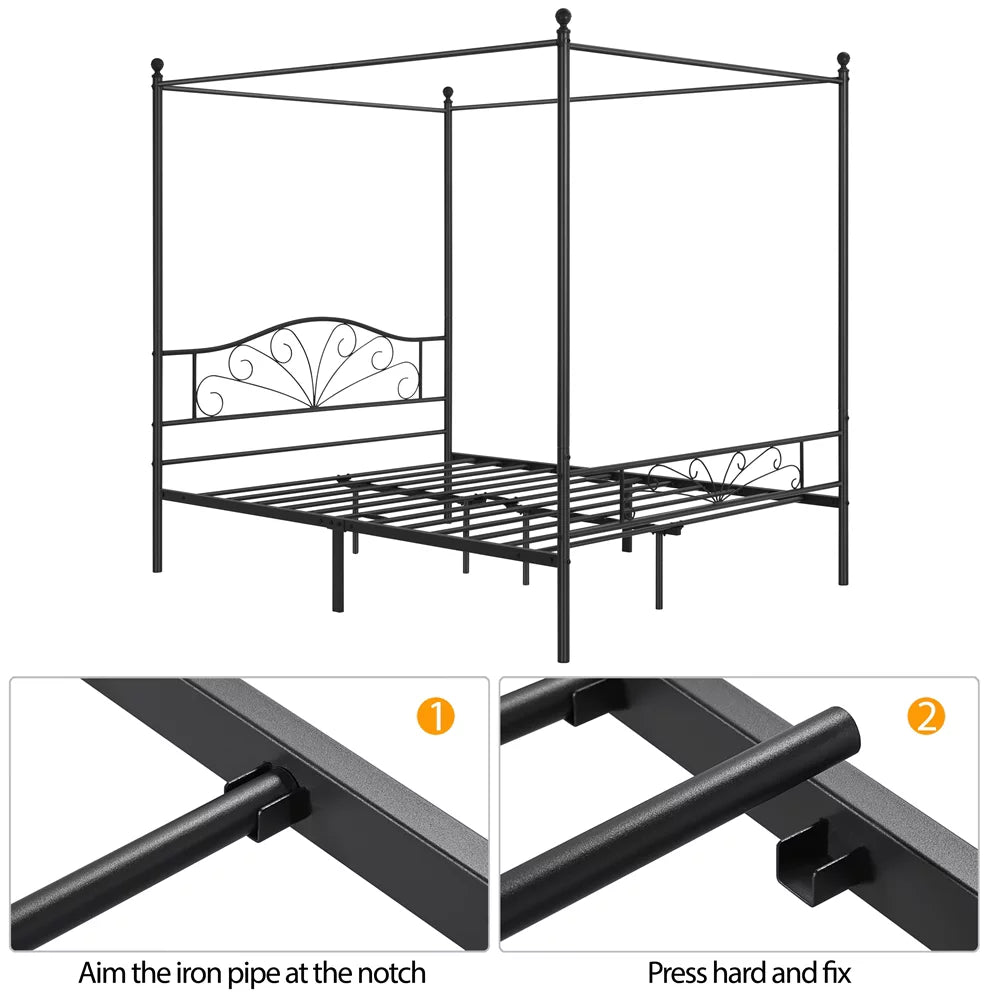 Queen Size Black Metal Canopy Platform Bed G229
