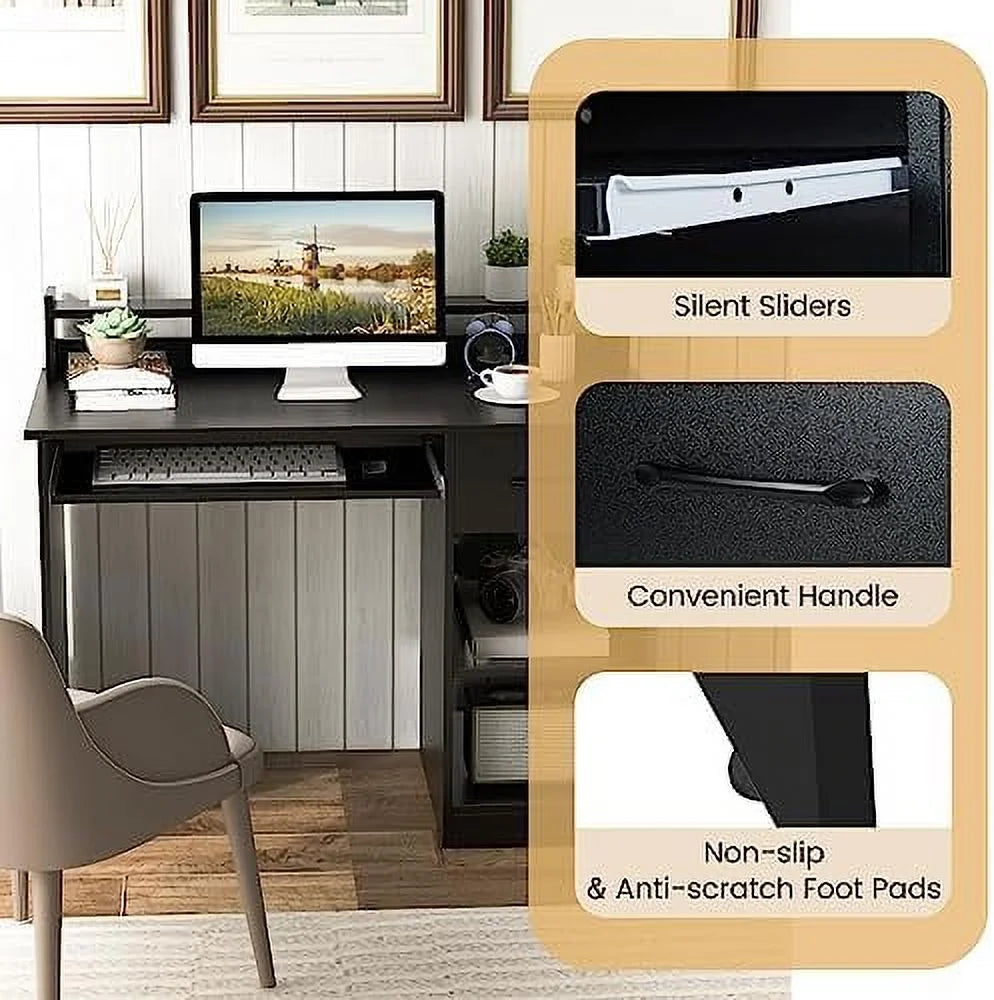 Black Computer Desk with Drawers and Shelves V570600