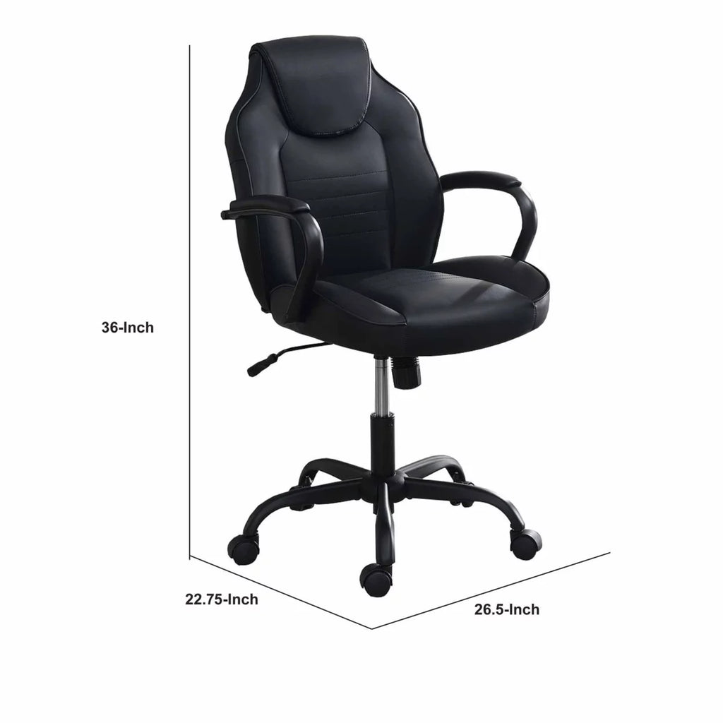 27 Inch Ergonomic Office Chair Vegan Faux Leather Swivel Seat Black B625647