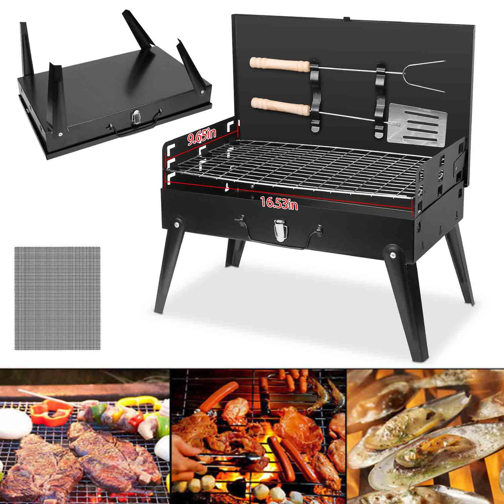 Portable Charcoal Grill with Non-Stick Grill Mat W27038