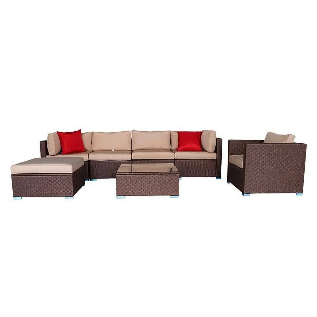 7 Pieces PE Wicker Rattan Corner Sofa Set A917950