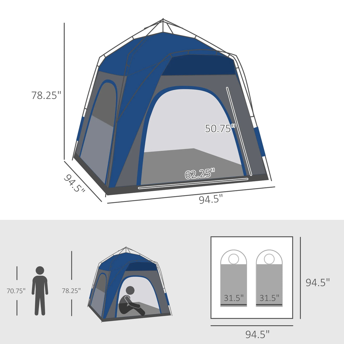 4 Person Pop Up Tent with Windows and Doors R6558