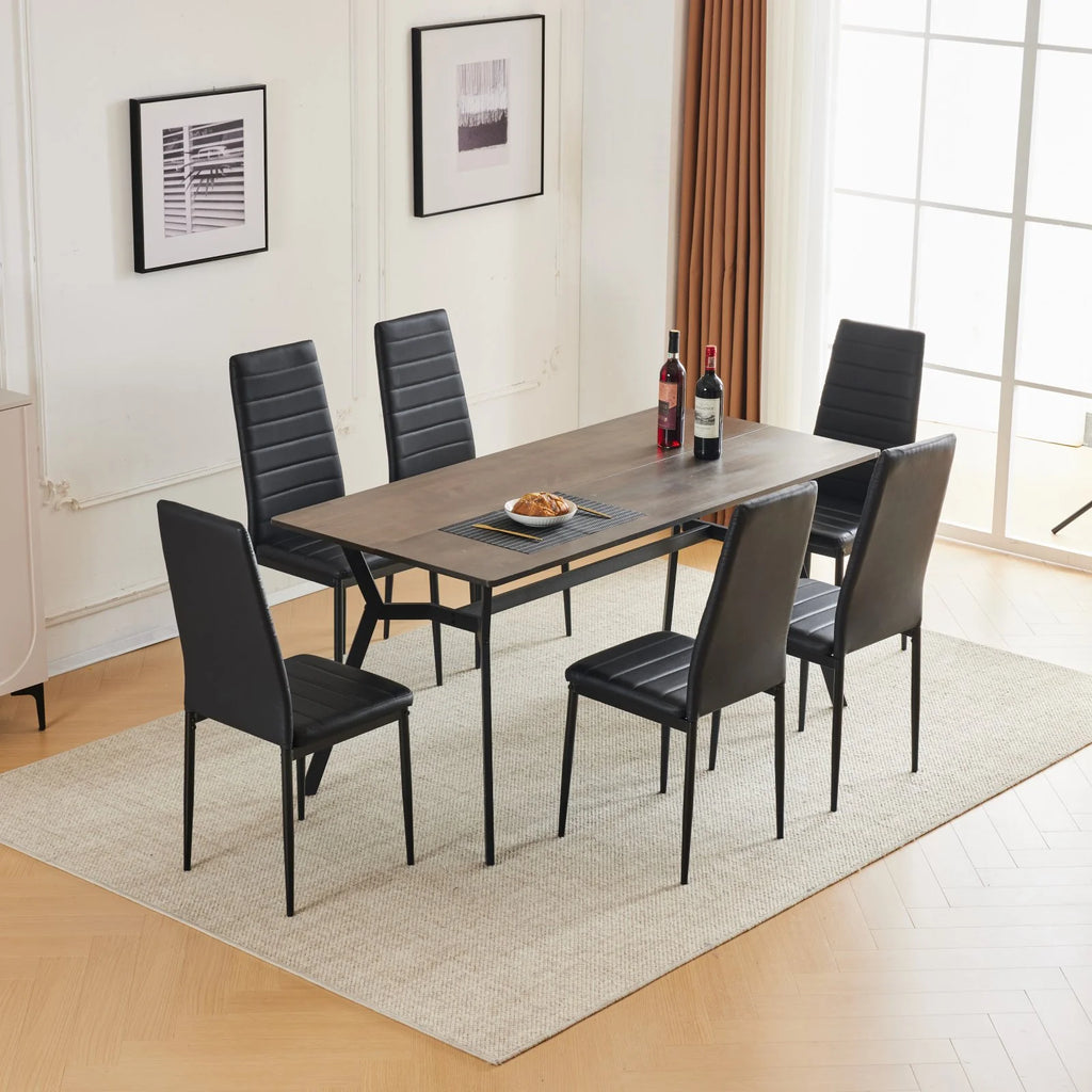 Black Faux Marble Dining Table Set for 6 S86837