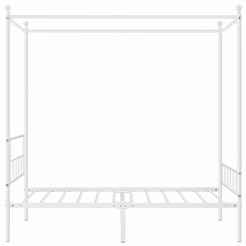 White Twin Metal Canopy Bed Frame with Headboard and Footboard B162743