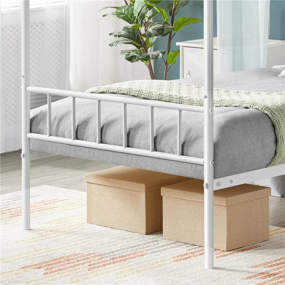 White Twin Metal Canopy Bed Frame with Headboard and Footboard B162743