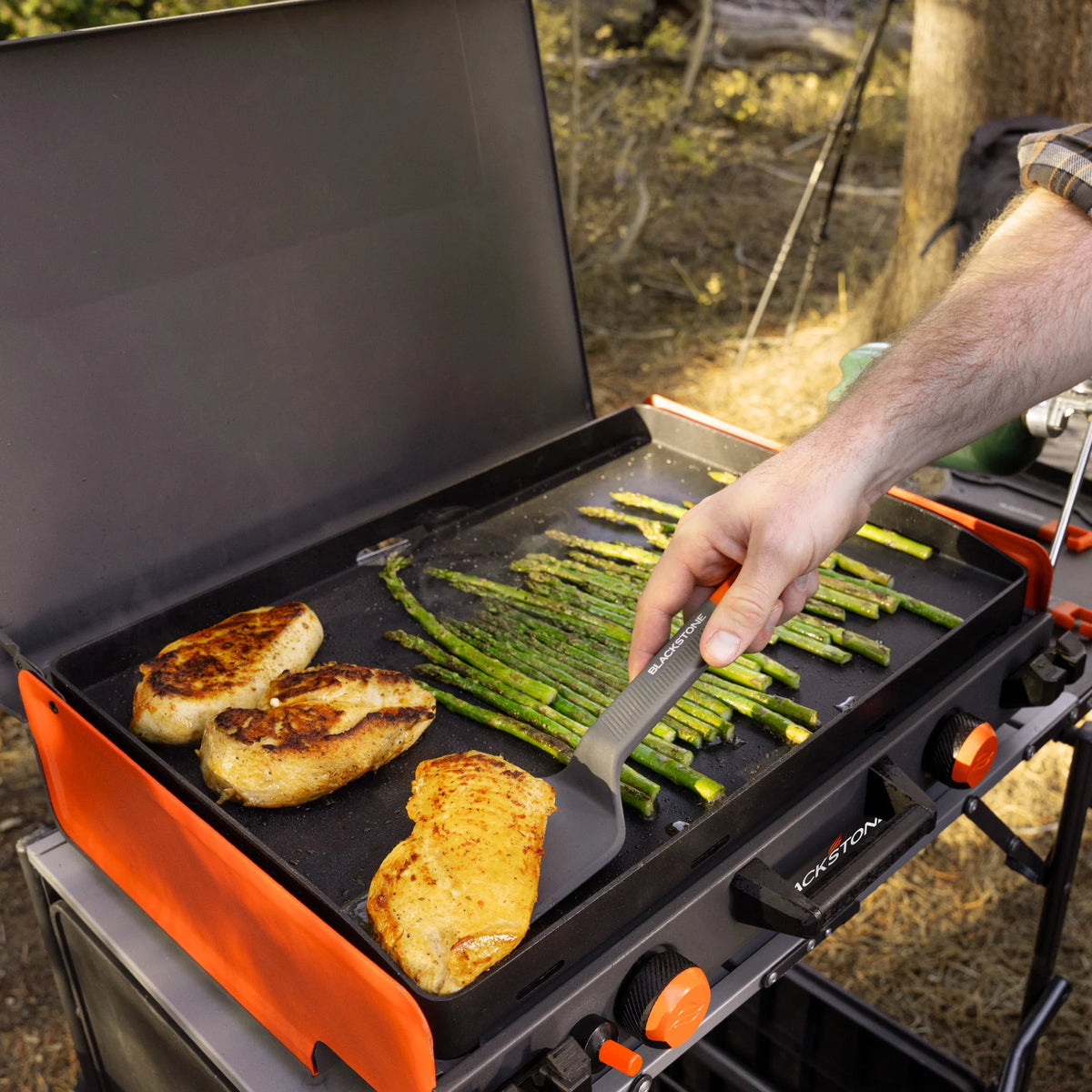 2-Burner Propane Camping Griddle with Hood and Handle Y40383
