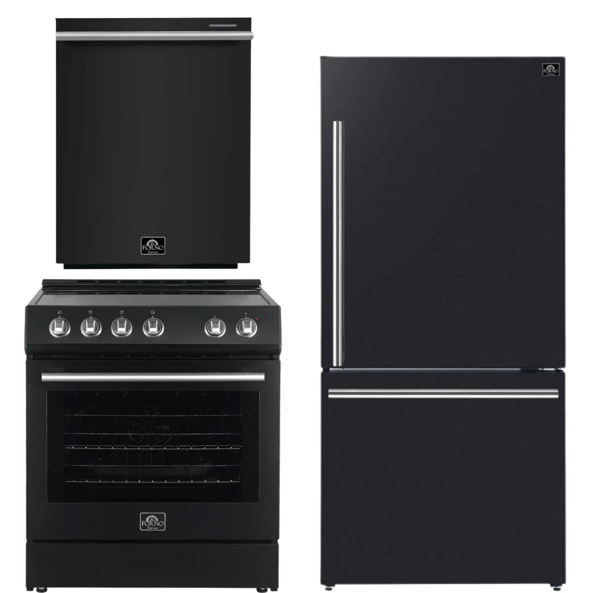 30 Electric Range, Refrigerator and Dishwasher in Black with Silver Handles R470857