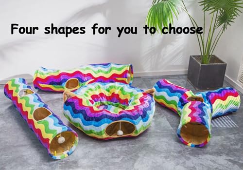 Large Cat Tunnel Bed with Toy Balls and Cushion, Gray Star Pattern F25681