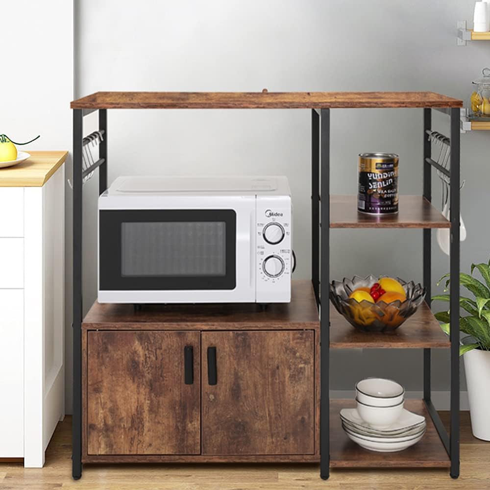 4 Tier Dark Oak Kitchen Baker's Rack with 8 Hooks I520