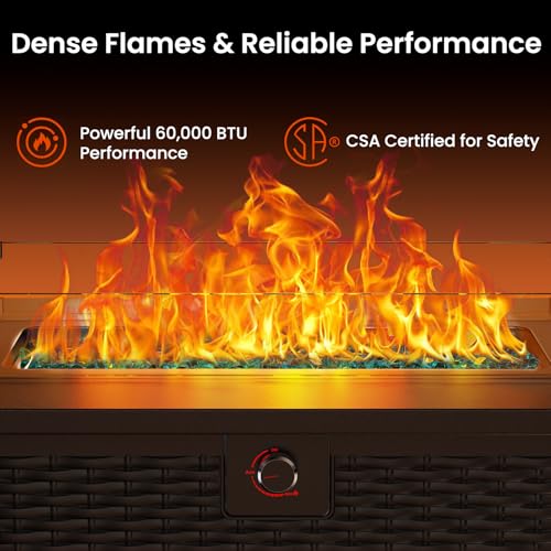 43 Inch Propane Fire Pit Table with Glass Rocks and Cover F9563