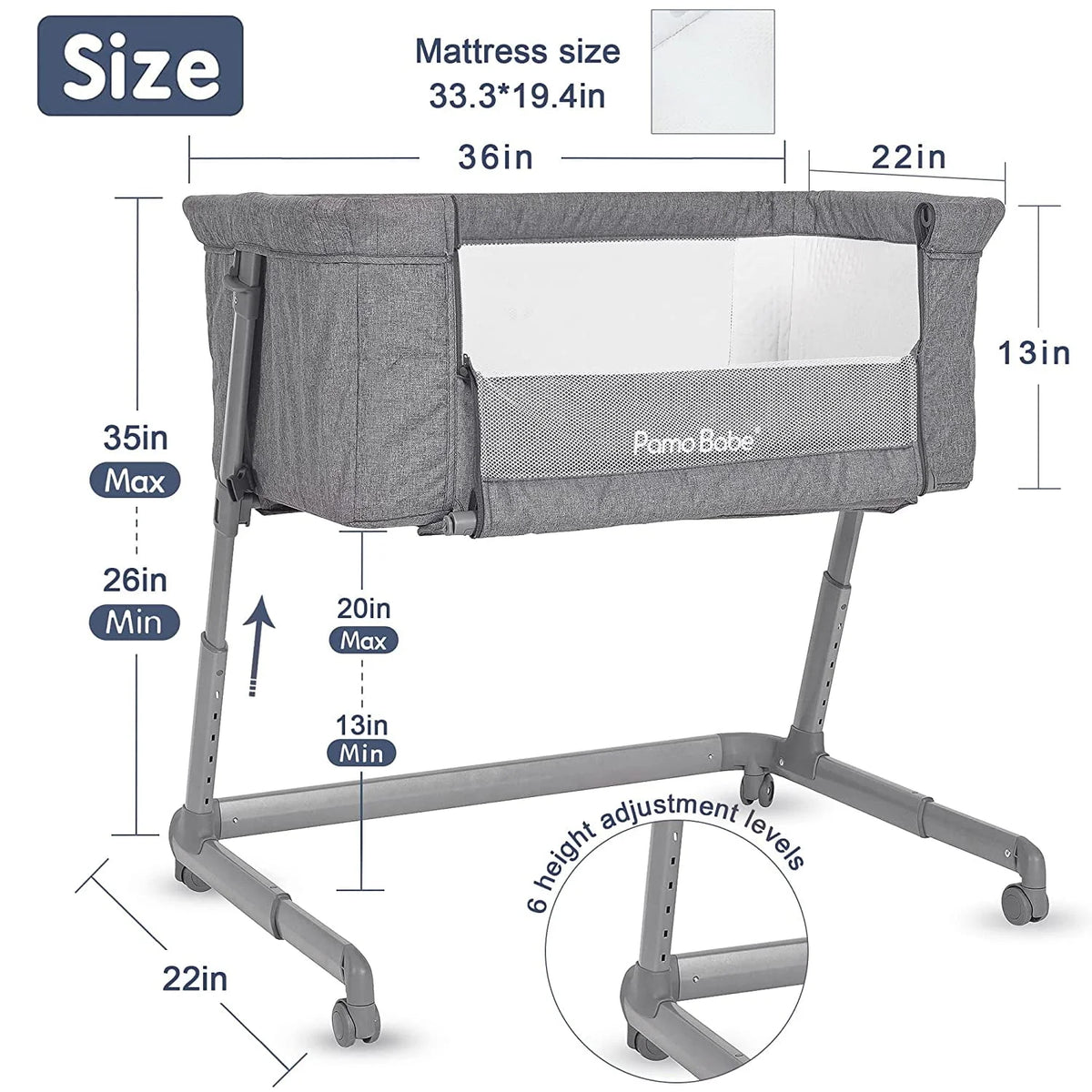 Grey Bassinet with Wheels and Folding Frame G523348