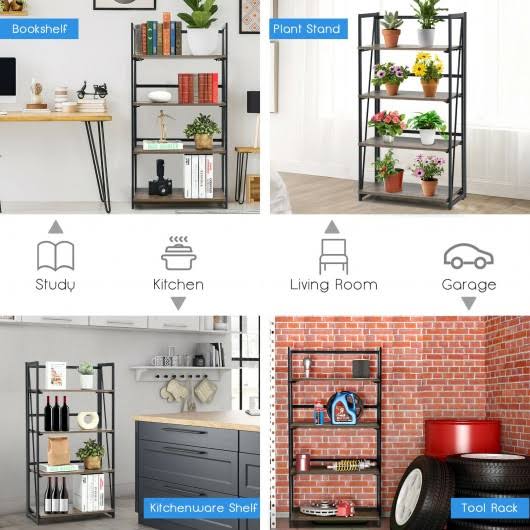 4-Tier Folding Industrial Bookshelf X6115