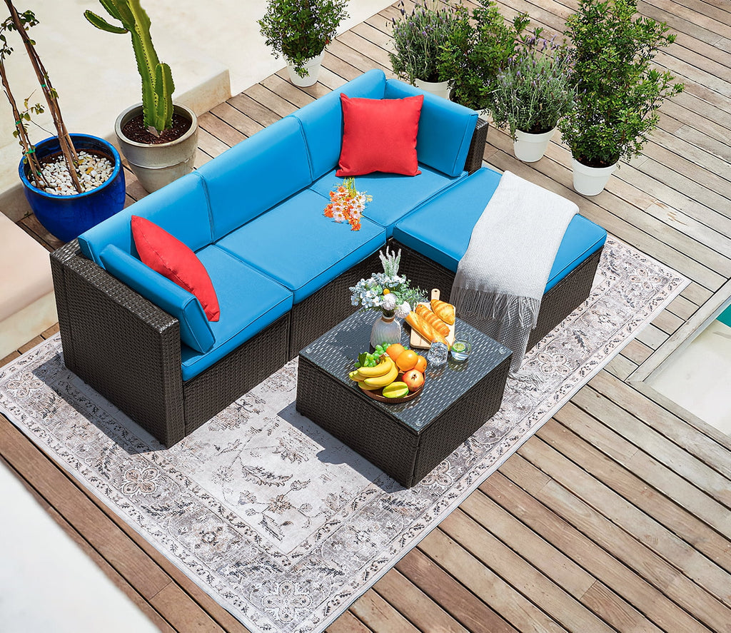 5 Pieces PE Rattan Wicker Patio Sectional Set with Table N13220