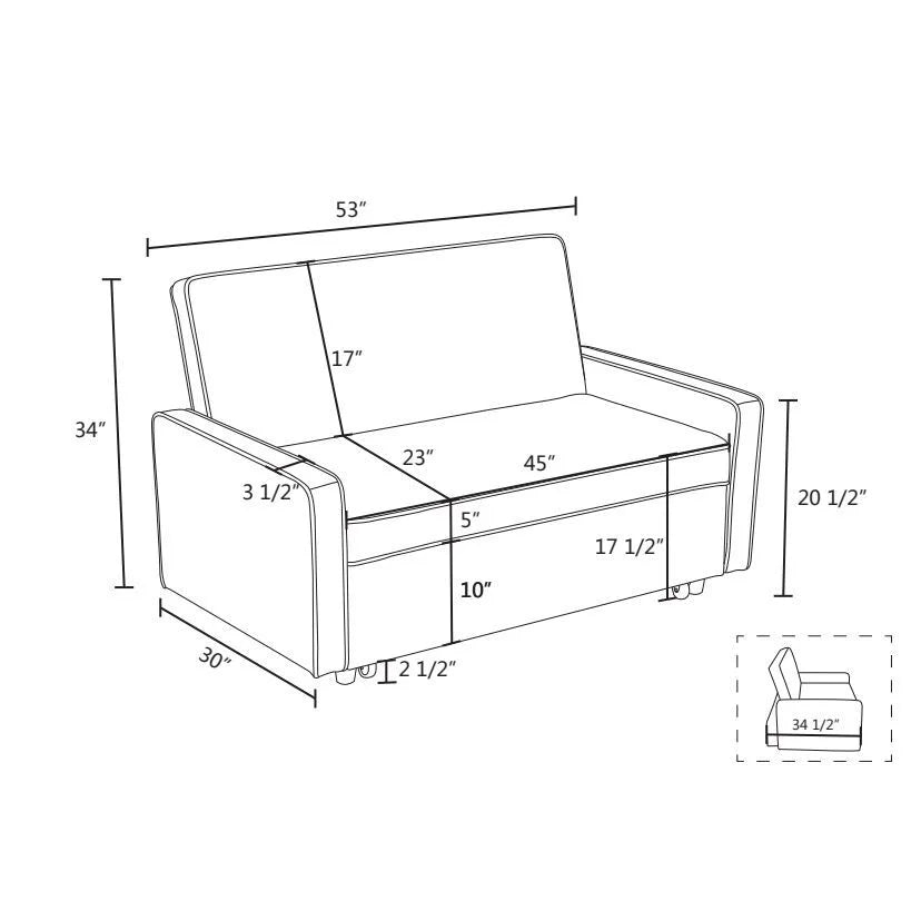 Brown Convertible Sofa Bed with Adjustable Backrest I849