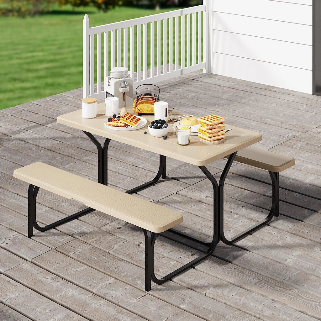 Heavy-Duty Outdoor Picnic Table Set Black H755473