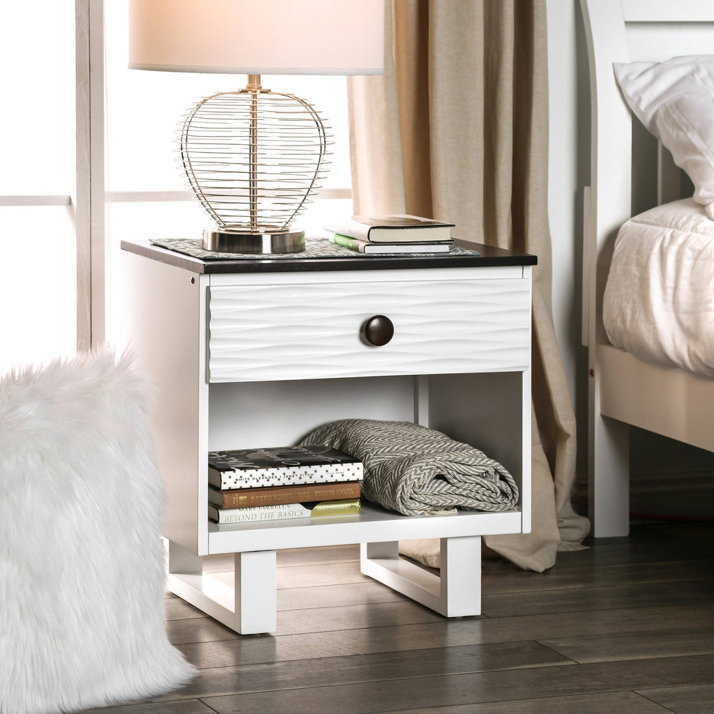 White Solid Wood 1 Drawer Nightstand P683793