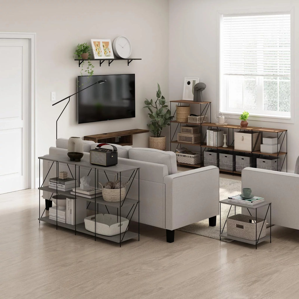 Oak Side Table with Metal Frame P447553