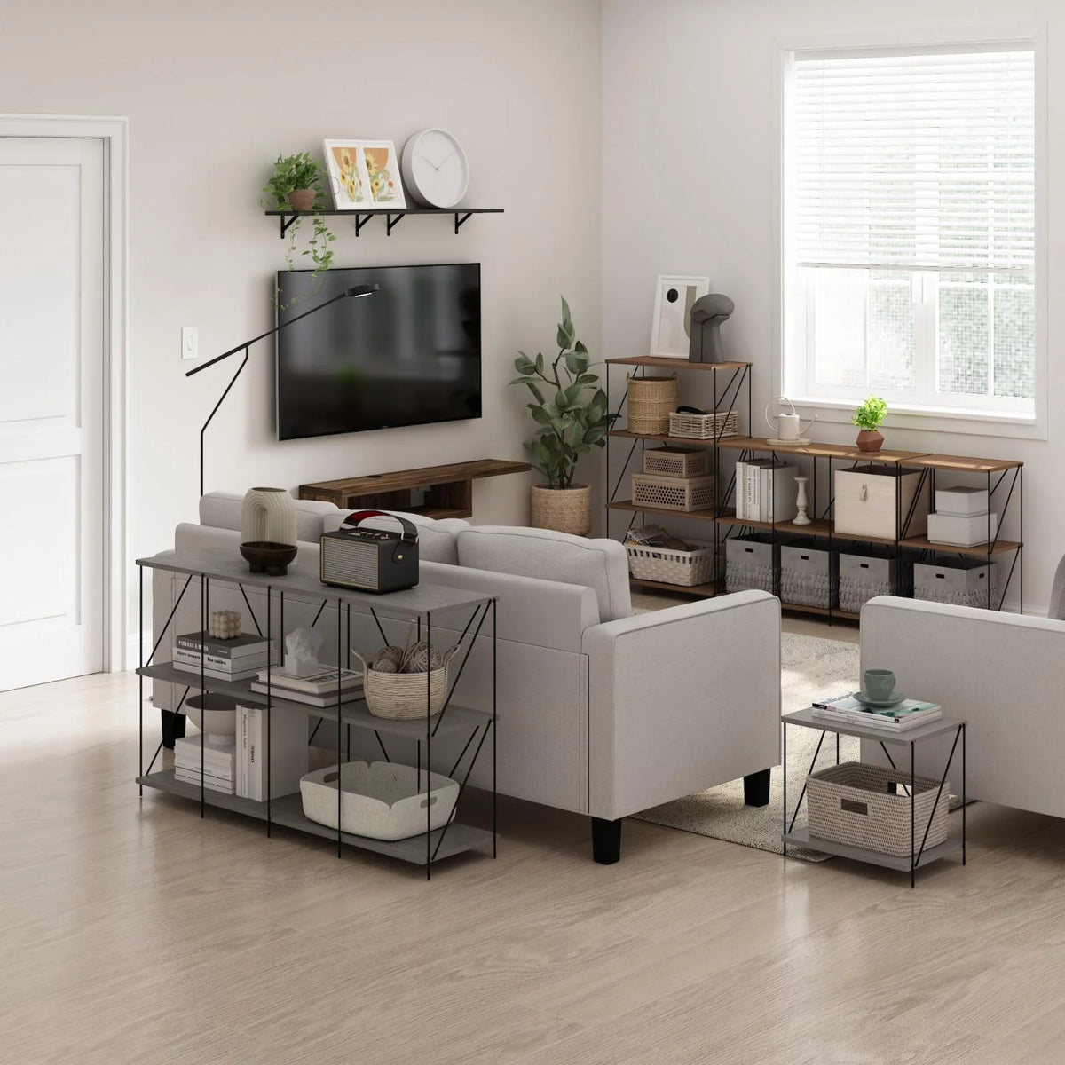 Oak Side Table with Metal Frame P447553
