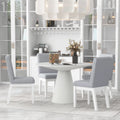 White 5 Piece Round Wood Dining Table Set with 4 Upholstered Chairs F754808