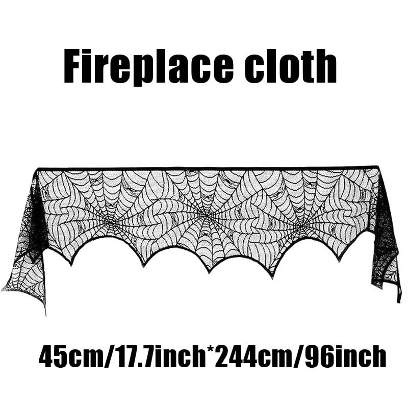Black Skull Cobweb Fireplace Mantel Scarf D739351